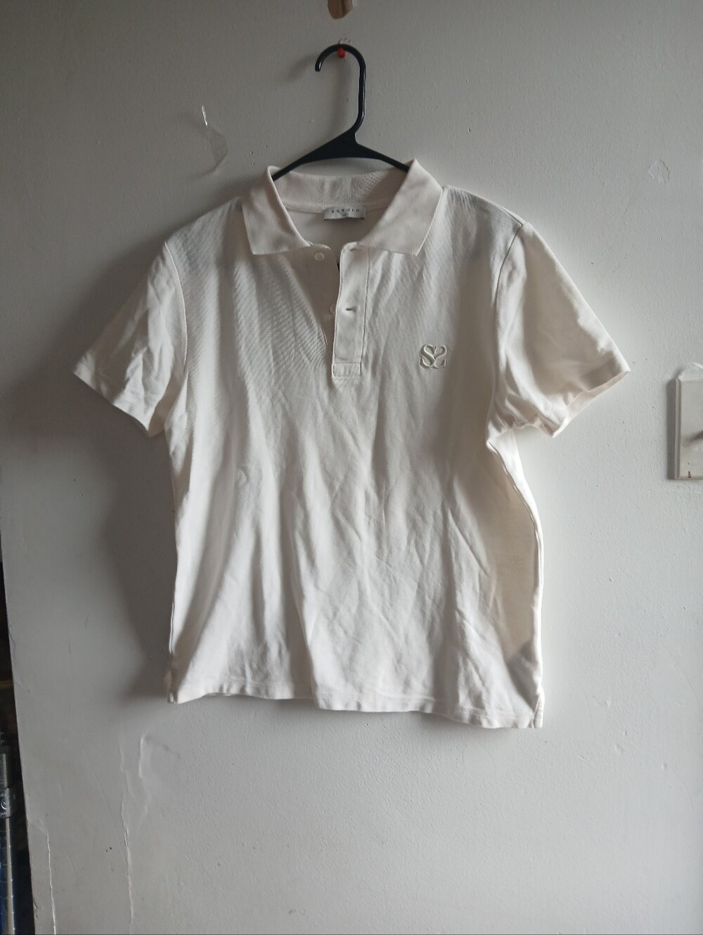 Sandro Women's Cream Short-Sleeve Polo with Embroidered Logo